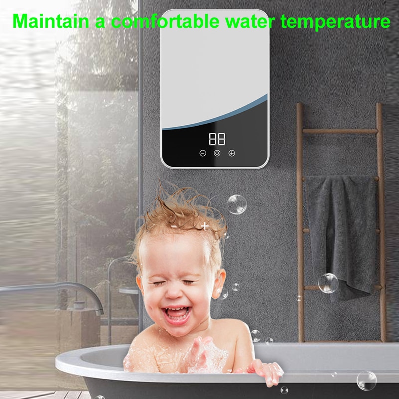 5500W Temperature Adjustable Instant Tankless Electric Hot Water Heater Kitchen Bathroom Shower Hot Water Fast Heating EU Plug