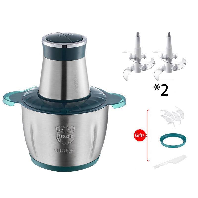 MELNG 2 Speeds Electric Chopper Meat Grinder Food Processor Slicer Vegetable Chopper Stainless Steel with 2 Pcs Knife Holders