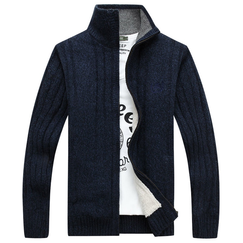 Autumn Men's Long Sleeve Knitted Cardigan Full Zipper Sweater Coat Fleece Solid Quality Men's Clothing Winter Casual Outwear
