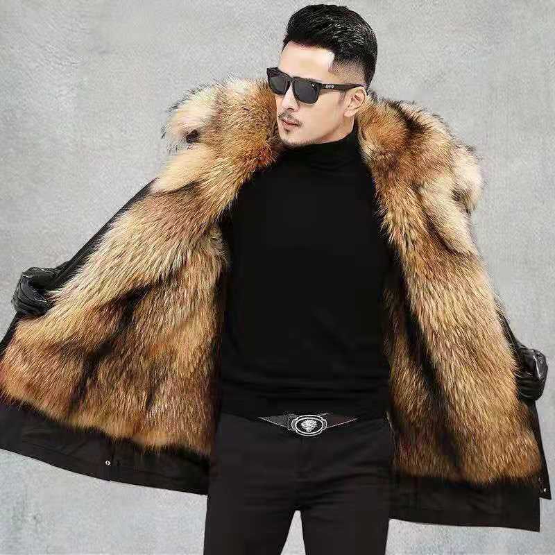 2021 Winter warm coats Men clothing Down Long Waterproof Jackets faux Fox Fur Coat For Man winter Jacket puffer jacket men