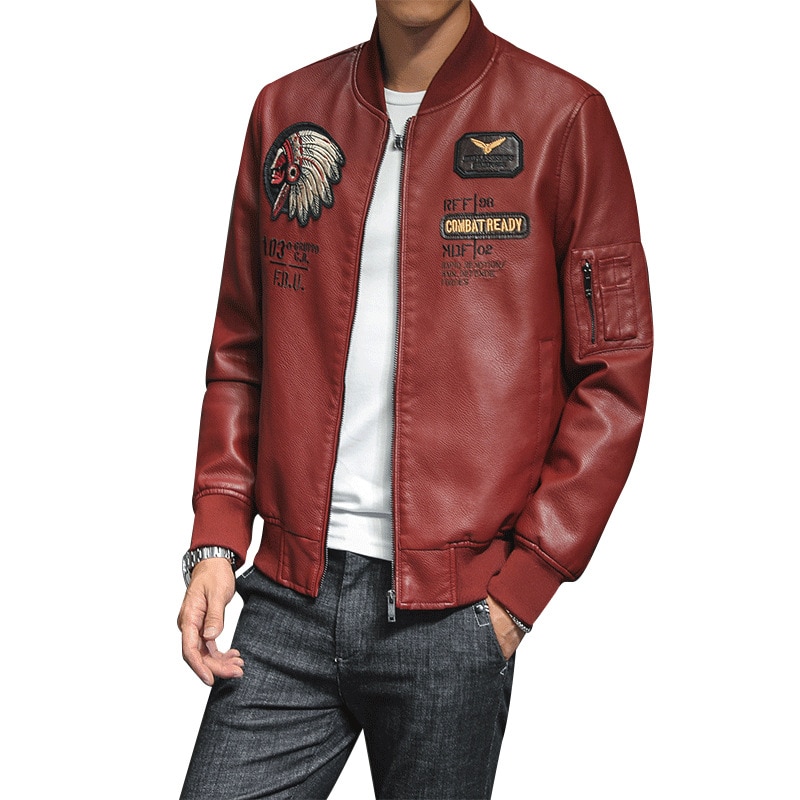 Winter Men's Leather Jacket Male Outerwear Embroidery Streetwear Casual PU Motorcycle Jacket Men Clothing Coat Biker Jacket