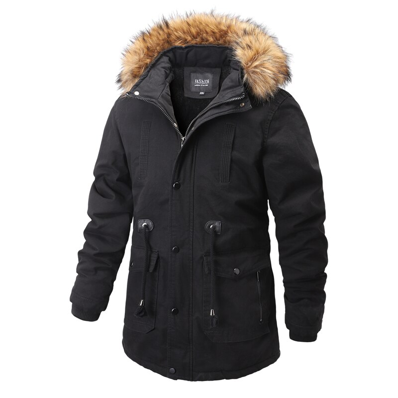 Fur Collar Thicken Men's Winter Parka Coat Fleece Warm Windproof Casual Jacket Men Hooded Outdoor Clothing Wool Liner Overcoat