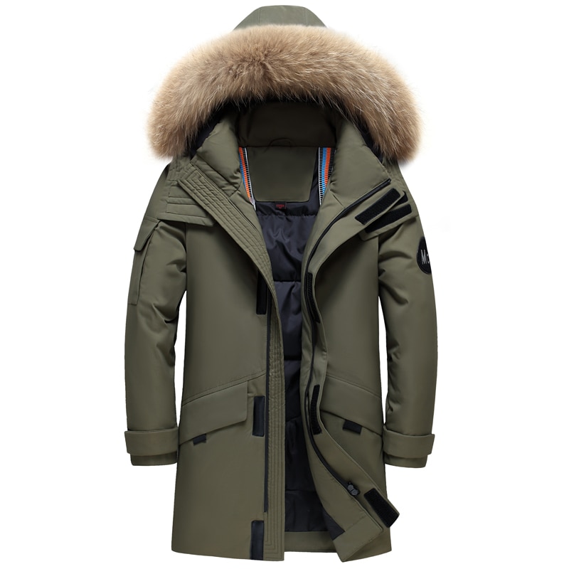 New Real Fur Collar Men's Down Jacket Hooded Warm Winter Coat Men Warm 90% White Duck Down Long Parka Hight Quality Man Overcoat