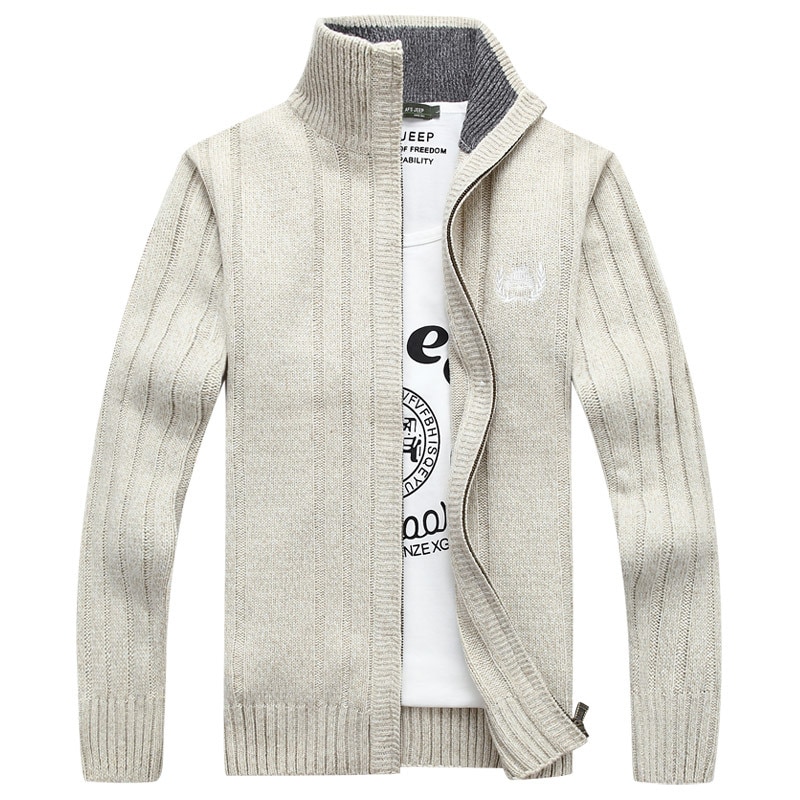Autumn Men's Long Sleeve Knitted Cardigan Full Zipper Sweater Coat Fleece Solid Quality Men's Clothing Winter Casual Outwear
