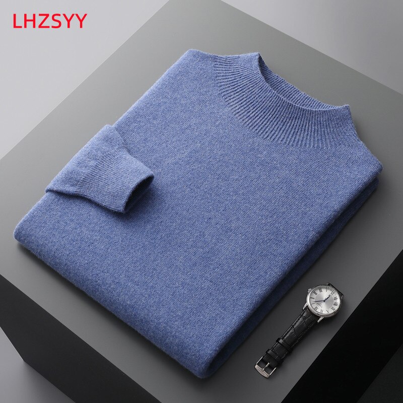 LHZSYY Autumn Winter Men' Cashmere Sweater First-Line Ready-To-Wear Pullover Half Turtleneck Casual Sweater Pure Wool Knit Shirt