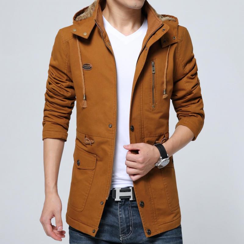 Casual Loose Autumn Winter Men Trench Coat Fashion Hooded Windproof Windbreakers Pockets Zipper Men Jackets M-5Xl Streetwear