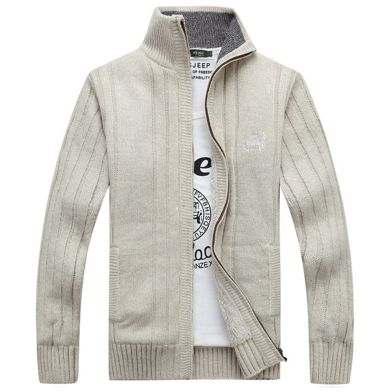 Autumn Men's Long Sleeve Knitted Cardigan Full Zipper Sweater Coat Fleece Solid Quality Men's Clothing Winter Casual Outwear