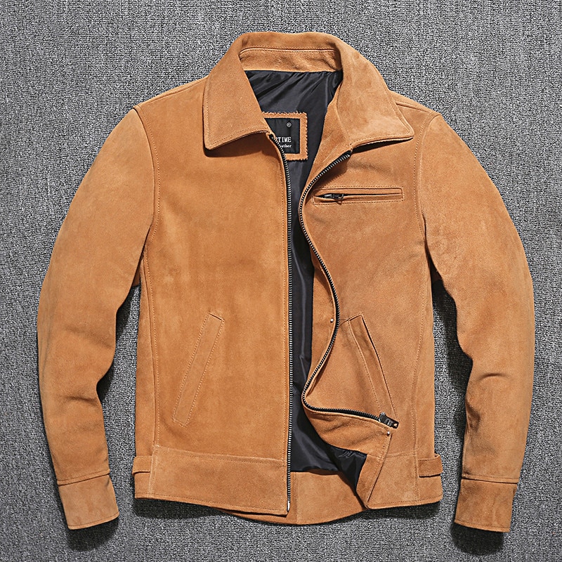 Free shipping.Super Sales.Cheap Suede leather jacket.Classic casual style men cowhide coat.slim genuine leather cloth