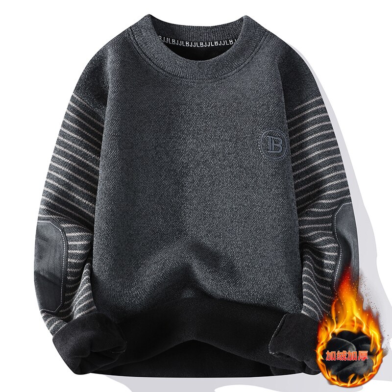 American Retro Designer Warm Soft Sweater Men's Chest Print Pullovers Women Oversize Striped Sleeve Autumn Winter Knit Sweater