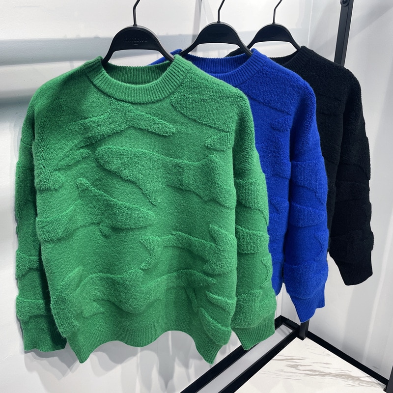 New Casual Coats Jacket Clothing Autum Winter Green Wool Men's Sweater Fashion Harajuku Knitted Men Pullover casacos 98409