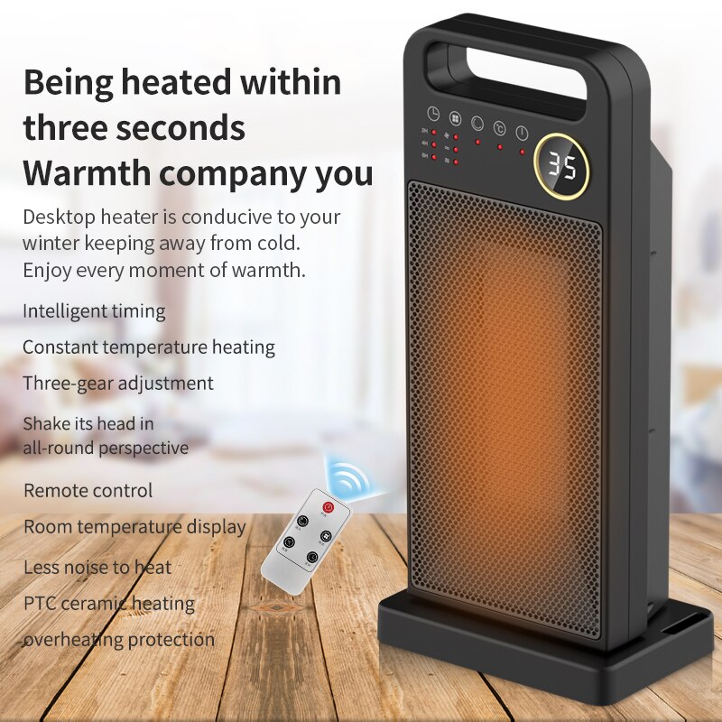 ATWFS PTC Heater for Room Remote Control Electric Heating Touch Screen Heaters Household Vertical 120 Degree Shaking Head Heater