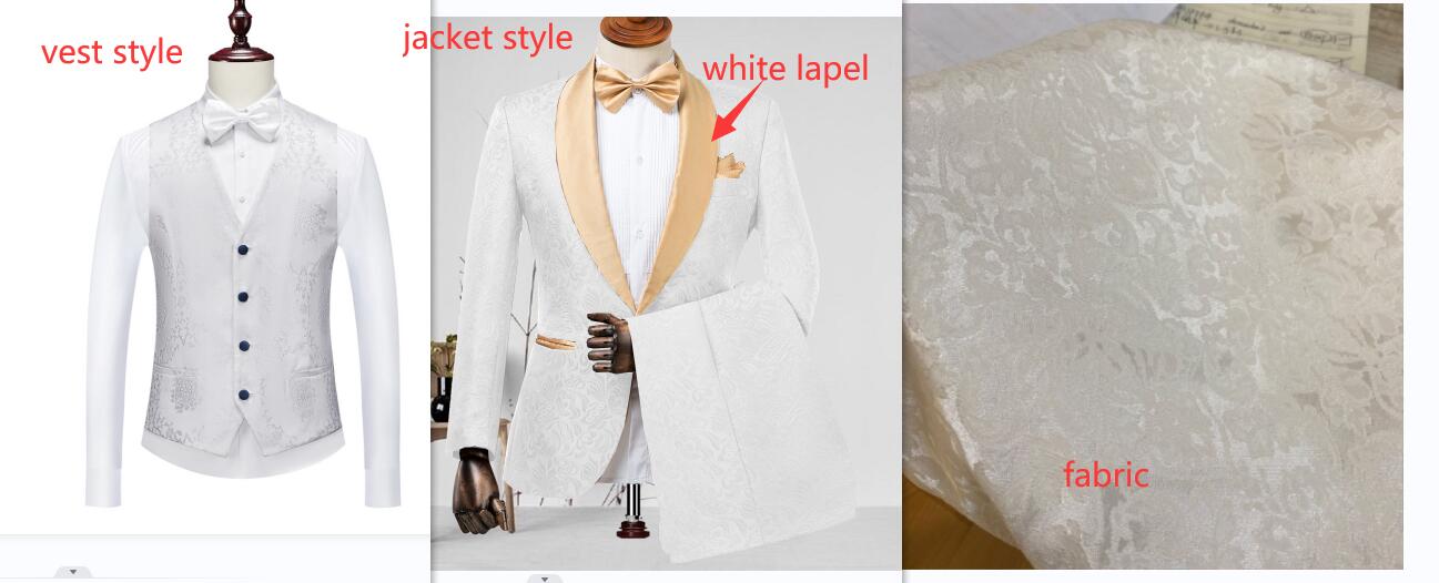 Gwenhwyfar High Quality Men Wedding Tuxedos 2022 Mist Pink Peak Lapel Men Blazer Trousers Waistcoat in White Pattern Material
