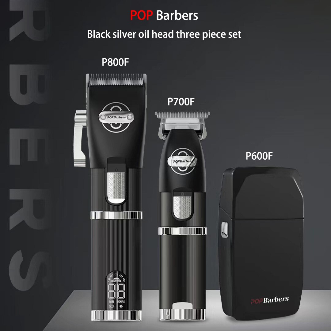 Barber POP Professional Hair Trimmer Black Gold Three-piece Hair Salon Oil Head Gradual Hair Clipper Razor Trimming Hair Cutting