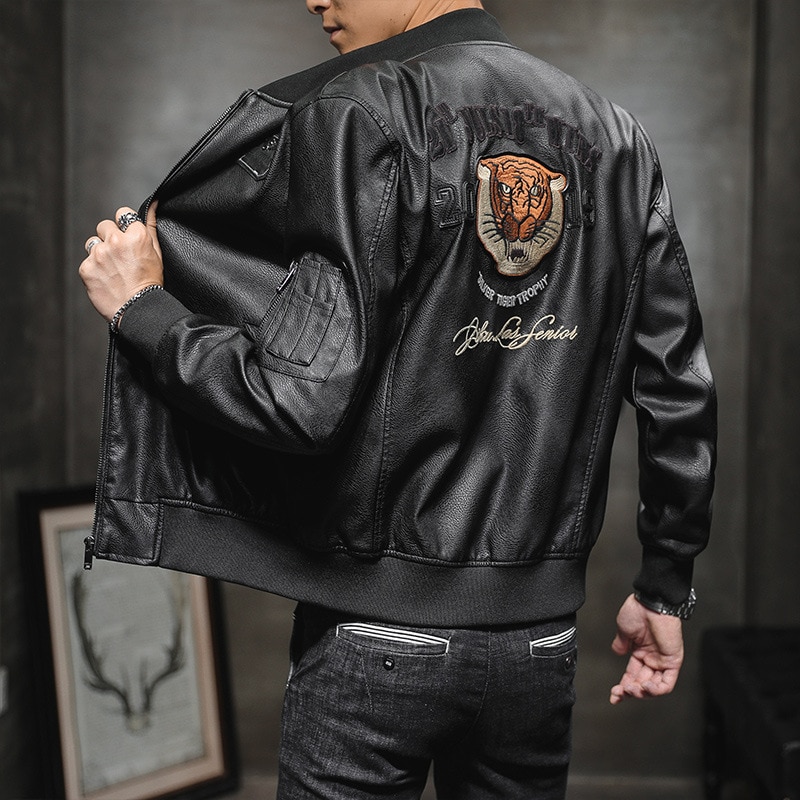Winter Men's Leather Jacket Male Outerwear Embroidery Streetwear Casual PU Motorcycle Jacket Men Clothing Coat Biker Jacket