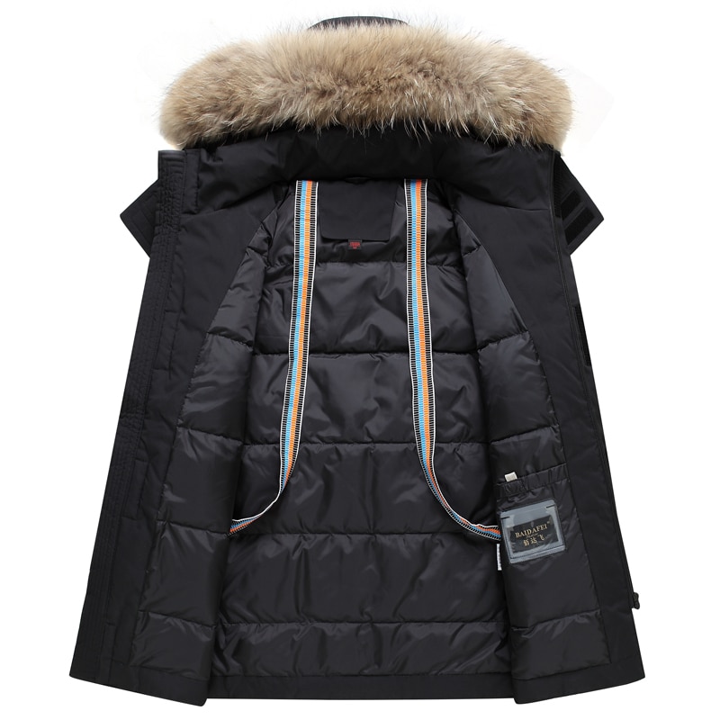 New Real Fur Collar Men's Down Jacket Hooded Warm Winter Coat Men Warm 90% White Duck Down Long Parka Hight Quality Man Overcoat