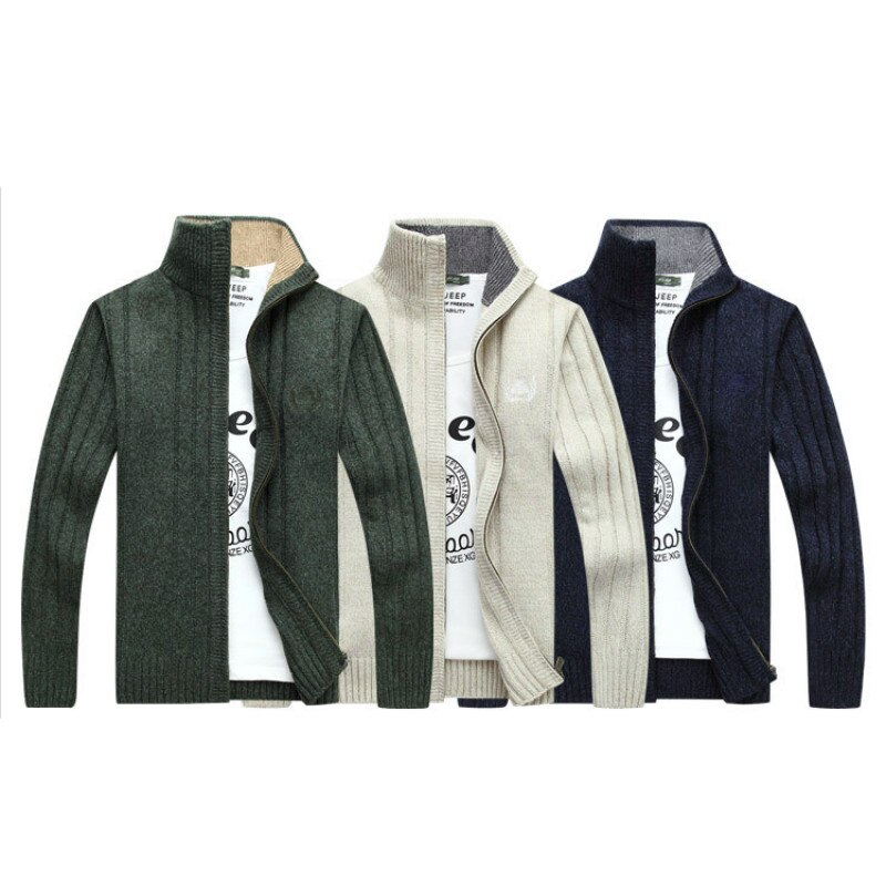 Autumn Men's Long Sleeve Knitted Cardigan Full Zipper Sweater Coat Fleece Solid Quality Men's Clothing Winter Casual Outwear