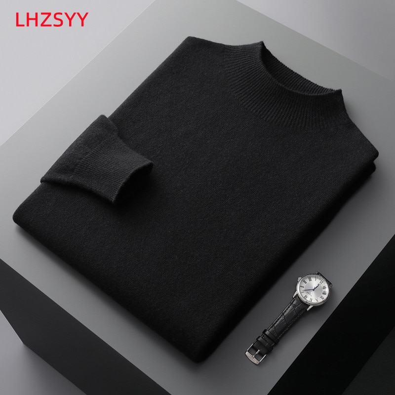 LHZSYY Autumn Winter Men' Cashmere Sweater First-Line Ready-To-Wear Pullover Half Turtleneck Casual Sweater Pure Wool Knit Shirt