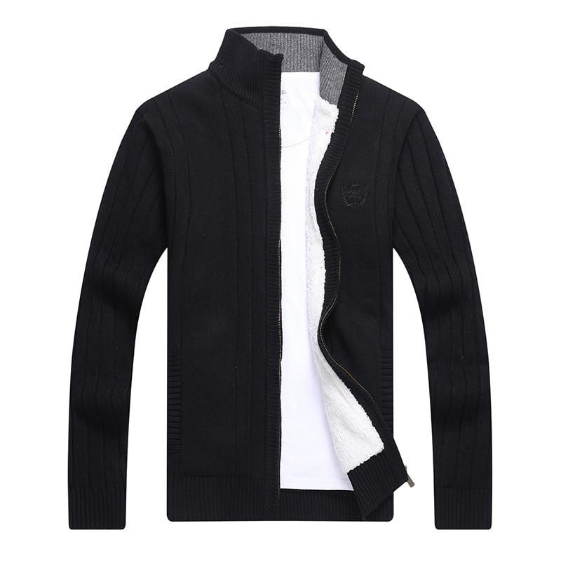 Autumn Men's Long Sleeve Knitted Cardigan Full Zipper Sweater Coat Fleece Solid Quality Men's Clothing Winter Casual Outwear
