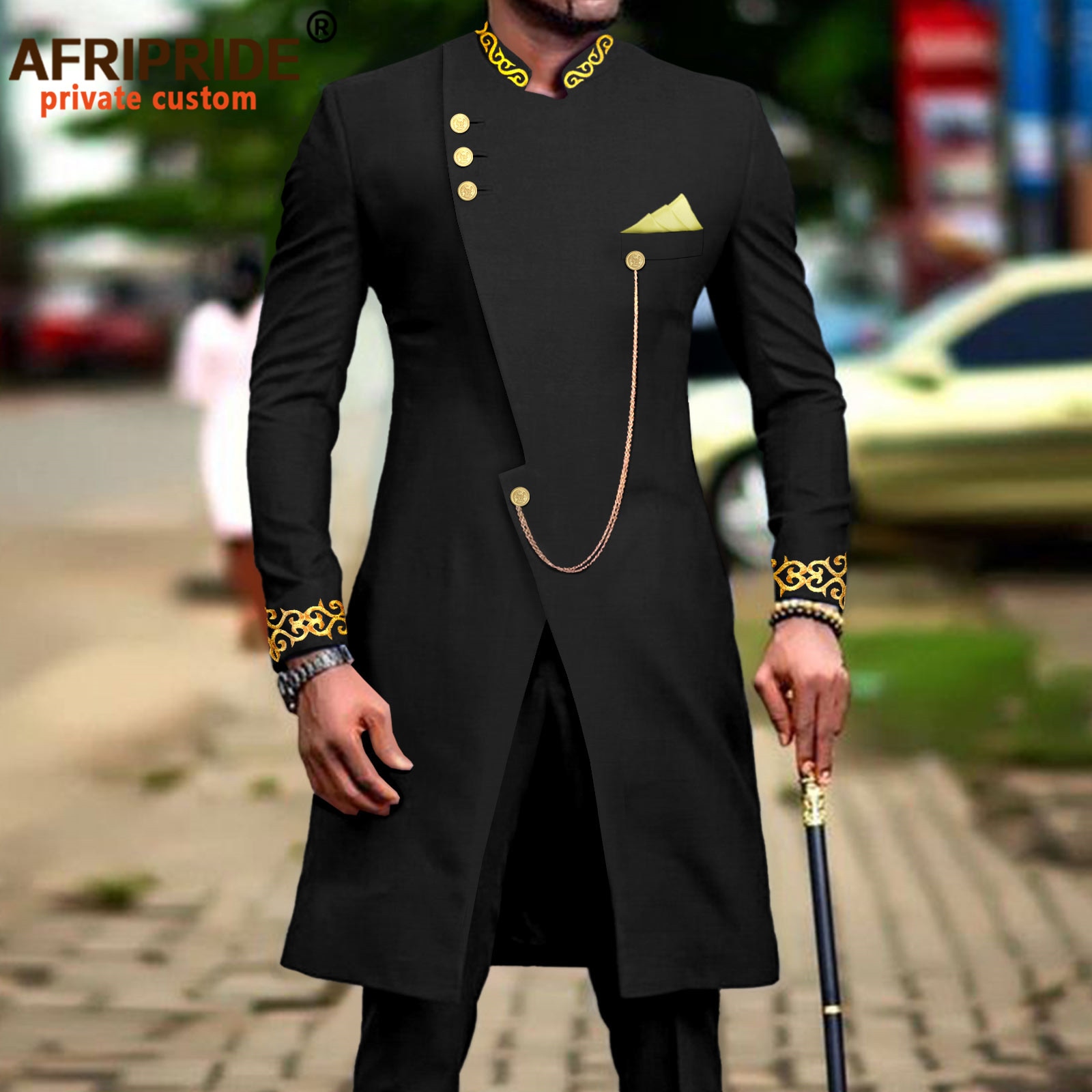 African Suit for Men Dashiki Long Embroidery Jackets and Pants 2 Piece with Kerchief Slim Fit Formal Outfits Wedding A2216037