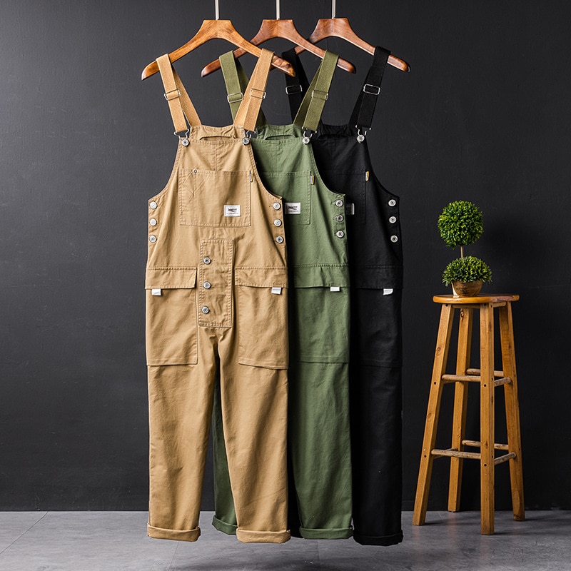 2021 Summer Men Bib Pants Solid Color Casual Jumpsuits Women Streetwear Joggers Multi Pockets Fashion Suspenders Cargo Overalls