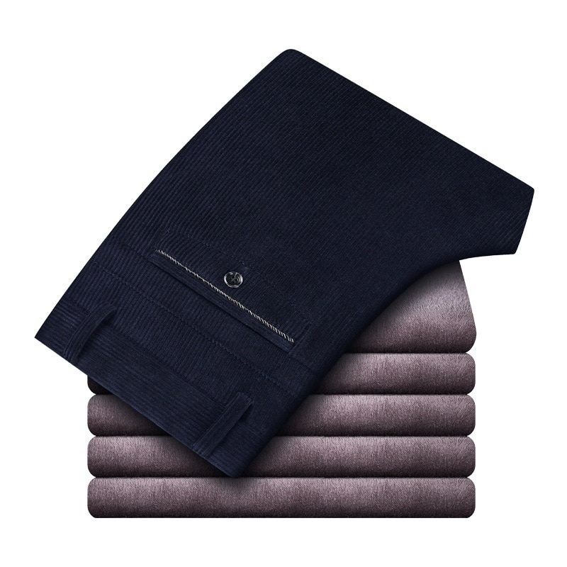 Winter Corduroy Mens Pants Thick Warm Fleece Casual Pants Business Classic Fitted Version Black Brown Trousers For Men Clothing