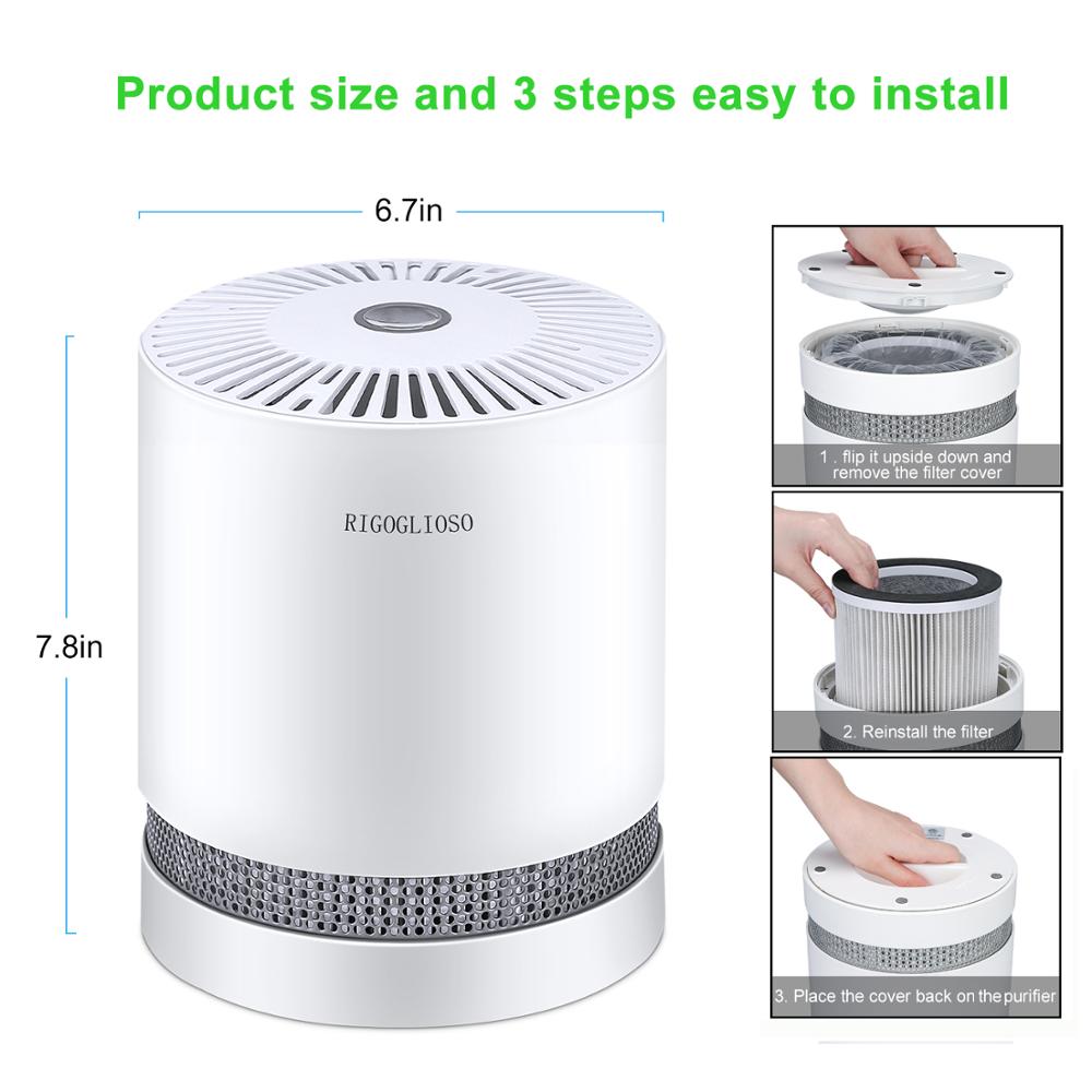 RIGOGLIOSO Air Purifier For Home True HEPA Filters Compact Desktop Purifiers Filtration with Night Light Air Cleaner GL2109