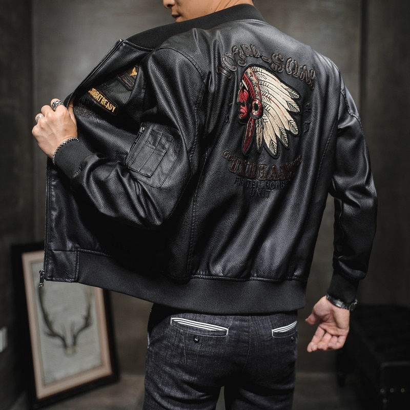 Winter Men's Leather Jacket Male Outerwear Embroidery Streetwear Casual PU Motorcycle Jacket Men Clothing Coat Biker Jacket