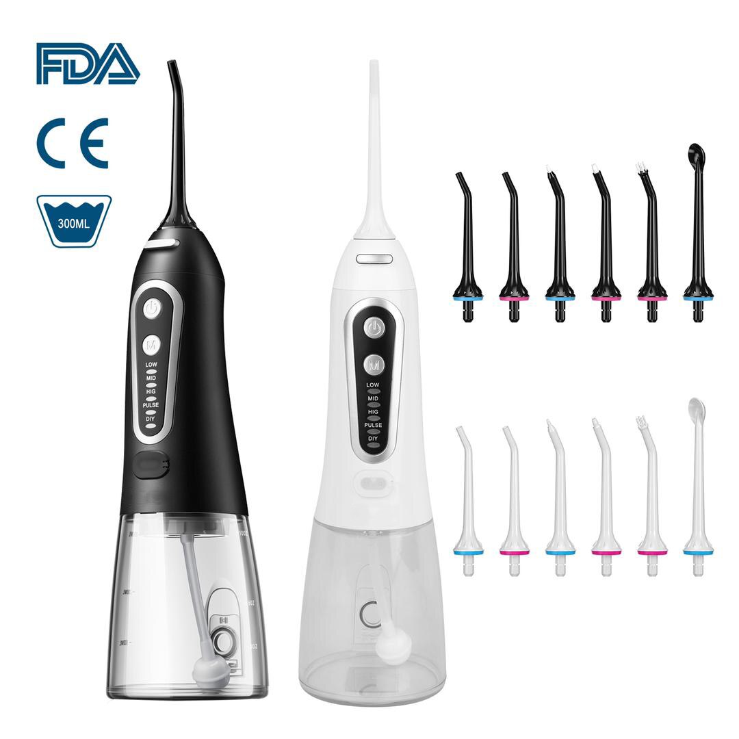 Double Set Oral Irrigator USB Rechargeable 5 Model Water Flosser Dental Water Jet 300ML Water Tank Waterproof Teeth Cleaner
