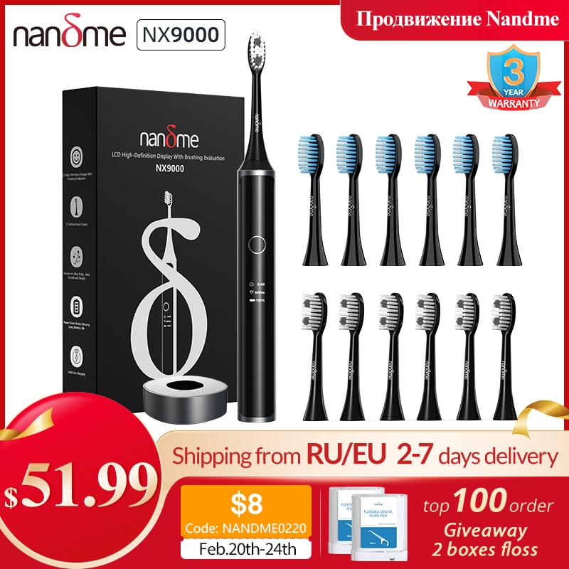 Nandme NX9000 Electric Toothbrush Ultrasonic IPX7 Waterproof Smart LCD display Inductive charging Deep Cleaning Tooth Brush