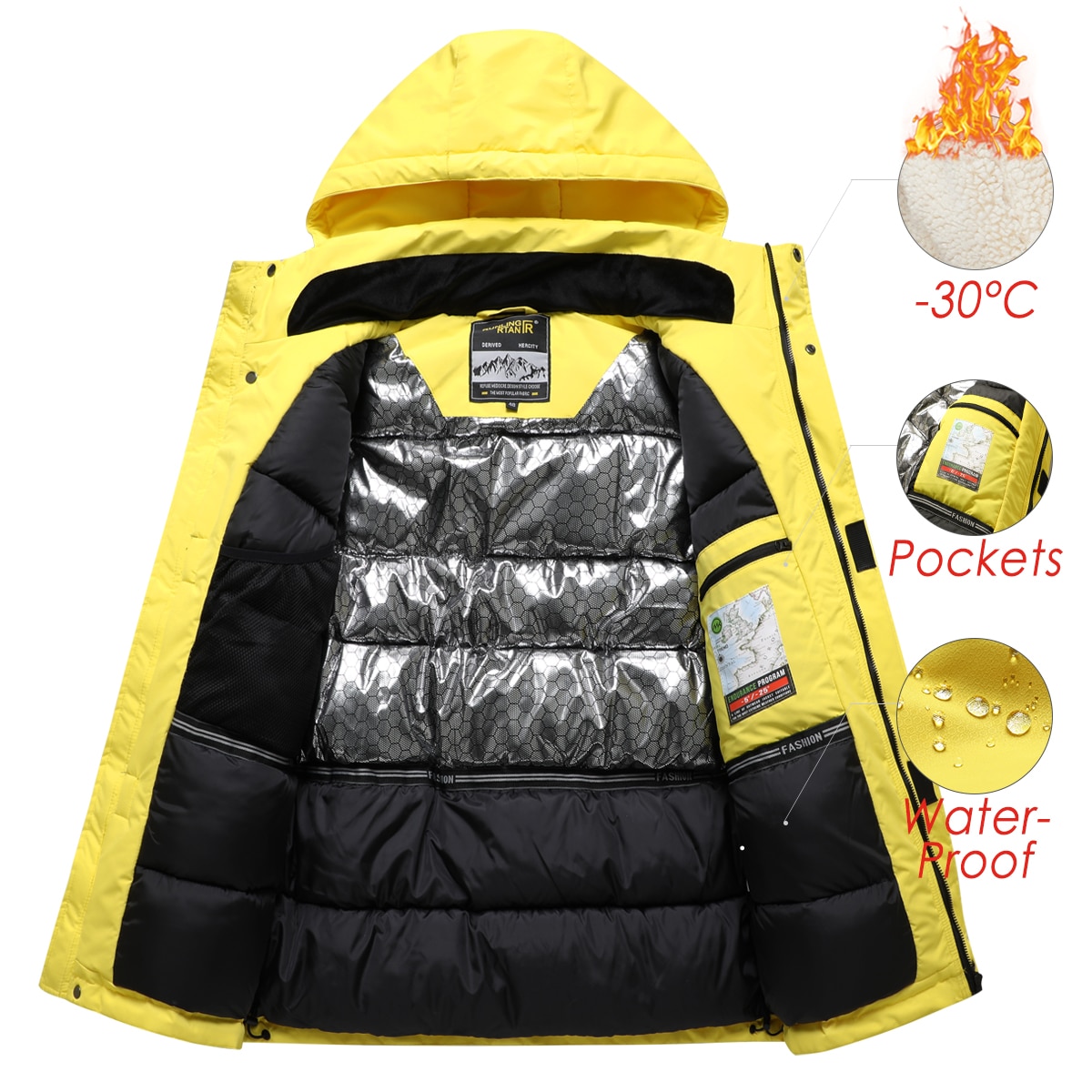 Men Winter New Outdoor Jet Ski Premium Snow Warm Parkas Jacket Coat Men's Outwear Casual Hat Waterproof Thick Fleece Parka Men