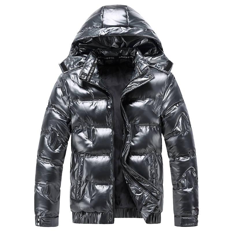 New Bright Leather Winter Men's Jacket Casual Parka Outwear Waterproof Puffer Padding Warm Stand With Hood Outwearing Coat