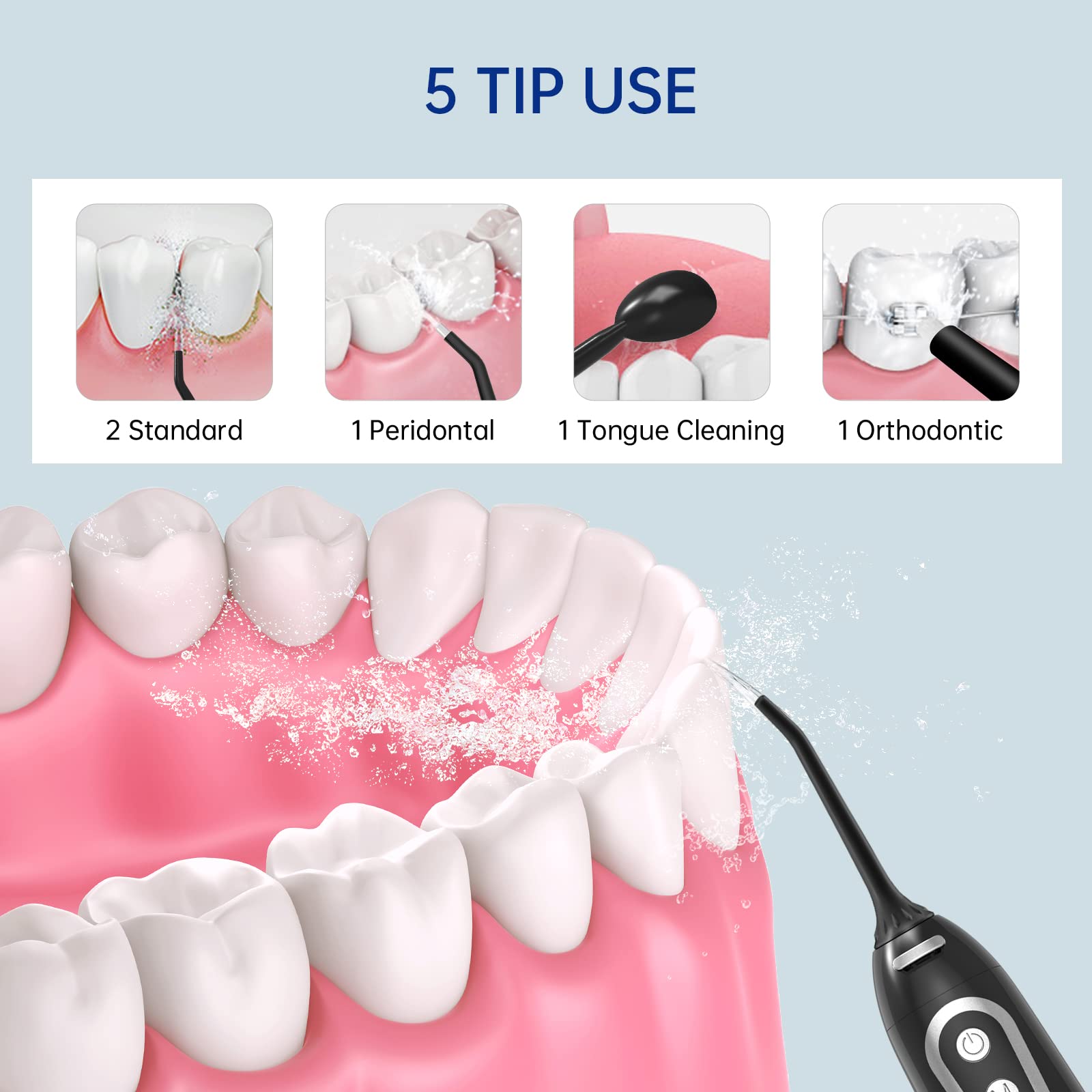Double Set Oral Irrigator USB Rechargeable 5 Model Water Flosser Dental Water Jet 300ML Water Tank Waterproof Teeth Cleaner