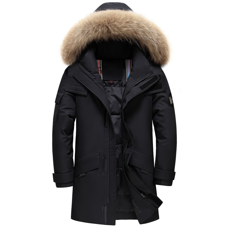 New Real Fur Collar Men's Down Jacket Hooded Warm Winter Coat Men Warm 90% White Duck Down Long Parka Hight Quality Man Overcoat