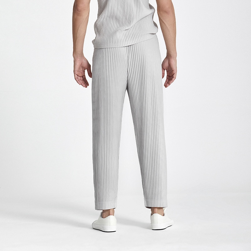 IEFB Japanese Streetwear Fashion Pleated Men's Casual Pants New Loose fitHigh Elastic Straight Pants For Summer 2023