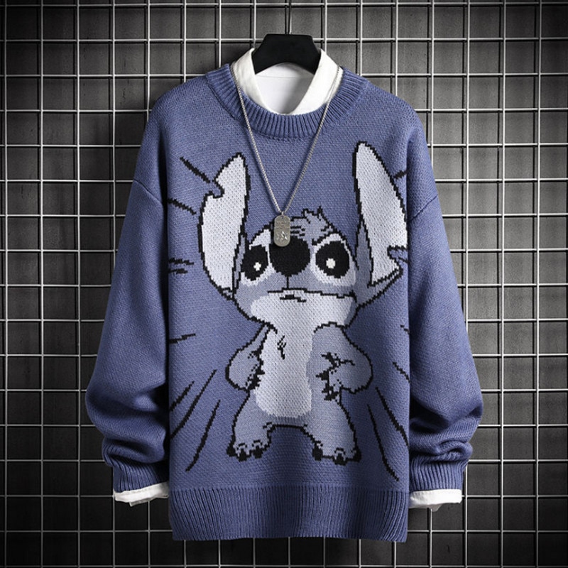 2021 Sweater Men Harajuku Knitted  Pullover Hip Hop Streetwear Cartoon Bear Sweater O-neck Oversize Casual Couple Male Sweaters