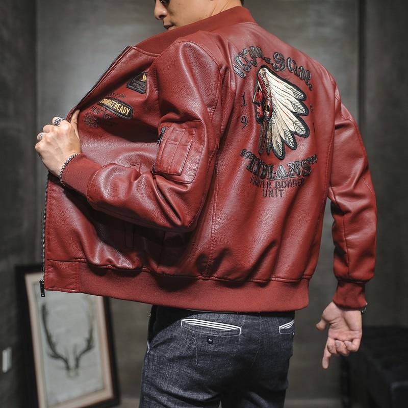 Winter Men's Leather Jacket Male Outerwear Embroidery Streetwear Casual PU Motorcycle Jacket Men Clothing Coat Biker Jacket
