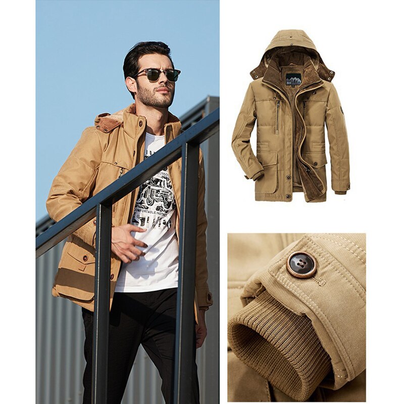 Brand Winter Jacket Men 6XL 7XL Cotton Thick Warm Parka Male Hooded Casual Fleece Liner Multi-Pocket Parkas Hombre Invierno
