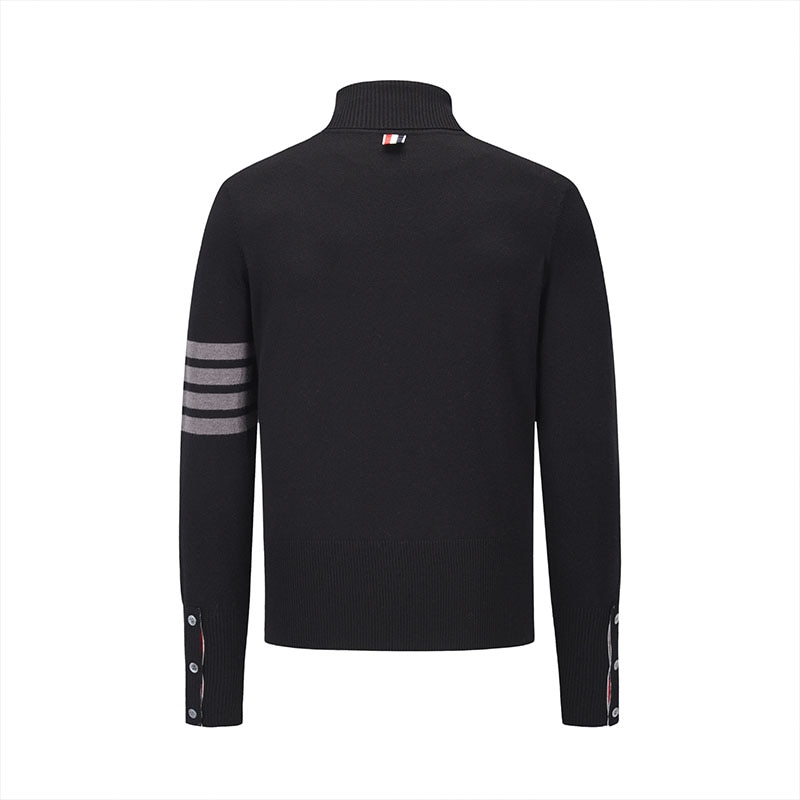 TB THOM Sweater Male Autumn Luxury Brand Clothing Gray Stripes Turtleneck Black Blouse Harajuku Korean Designer TB Sweaters