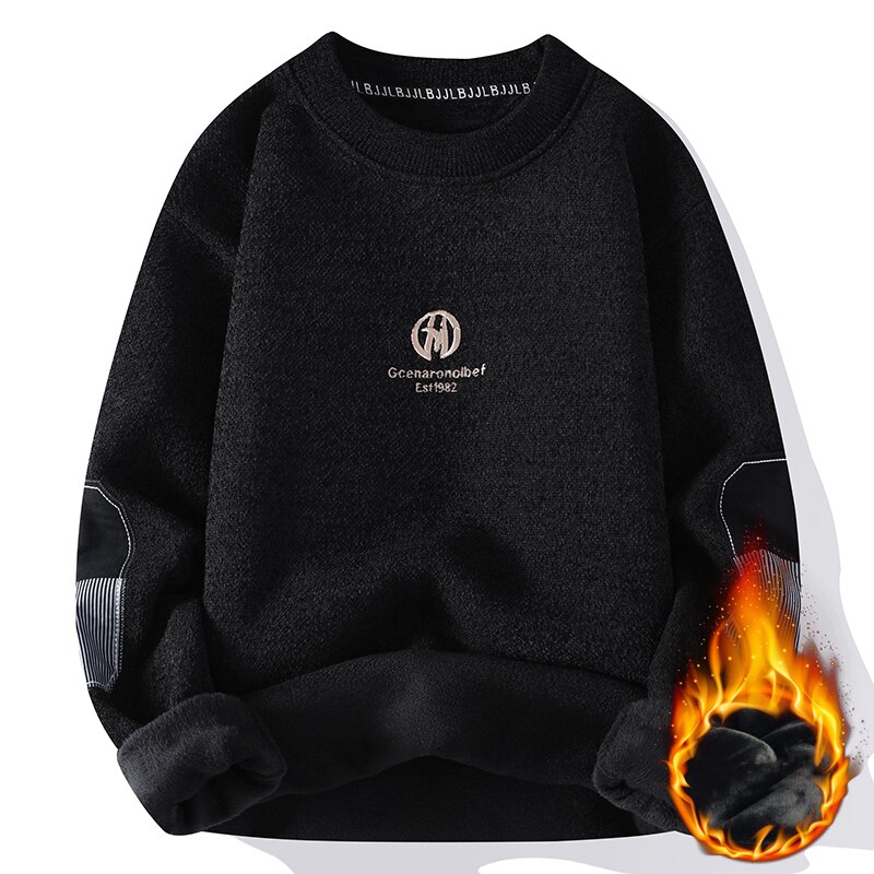 American Retro Designer Warm Soft Sweater Men's Chest Print Pullovers Women Oversize Striped Sleeve Autumn Winter Knit Sweater