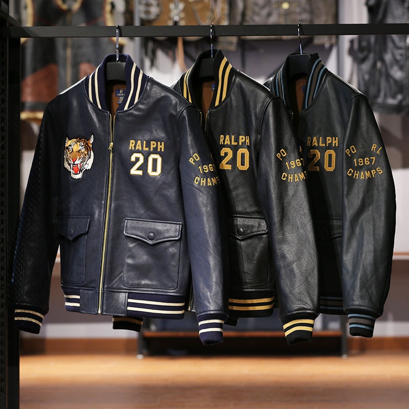 2022 top quality stand collar real leather jacket baseball tiger embroidery vegetable tanned sheep leather coat