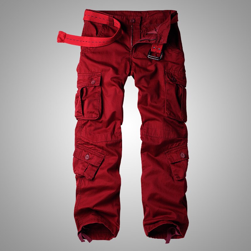 8 Pockets Military Red Black Cargo Pants Men Cotton Trousers Baggy Camouflage Tactical Pants Men Casual  Big Size 38 44 overalls
