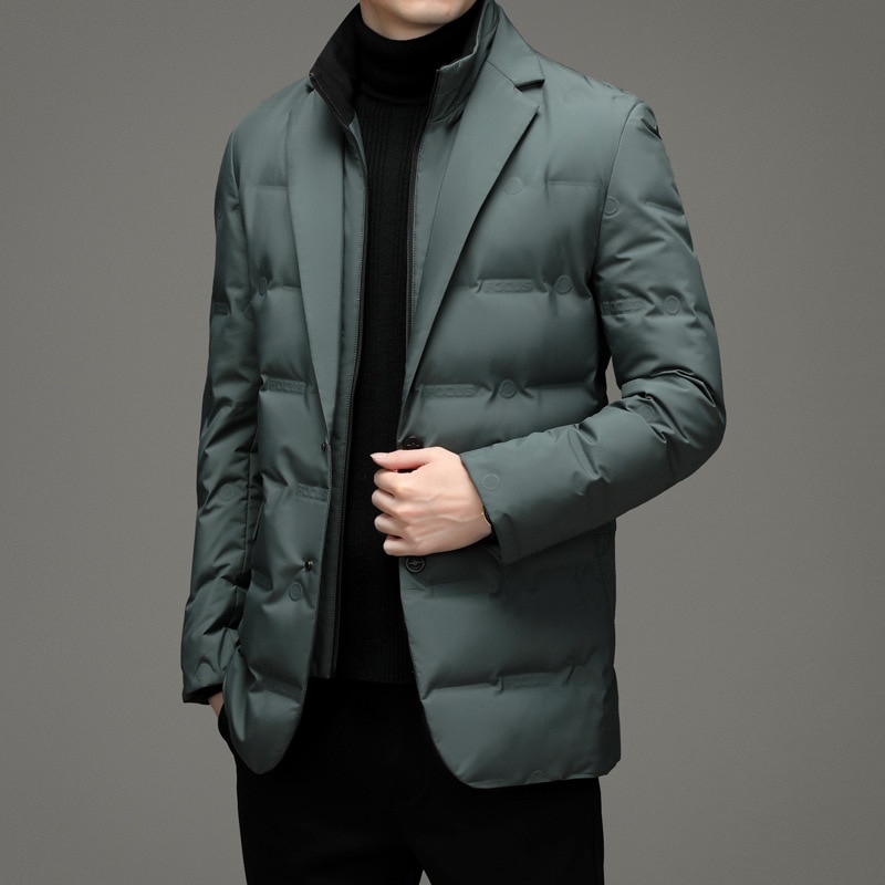 2023 Men's Winter New Fake Two-Piece Warm blazer Business Leisure Warm Stand-up Collar down Jacket