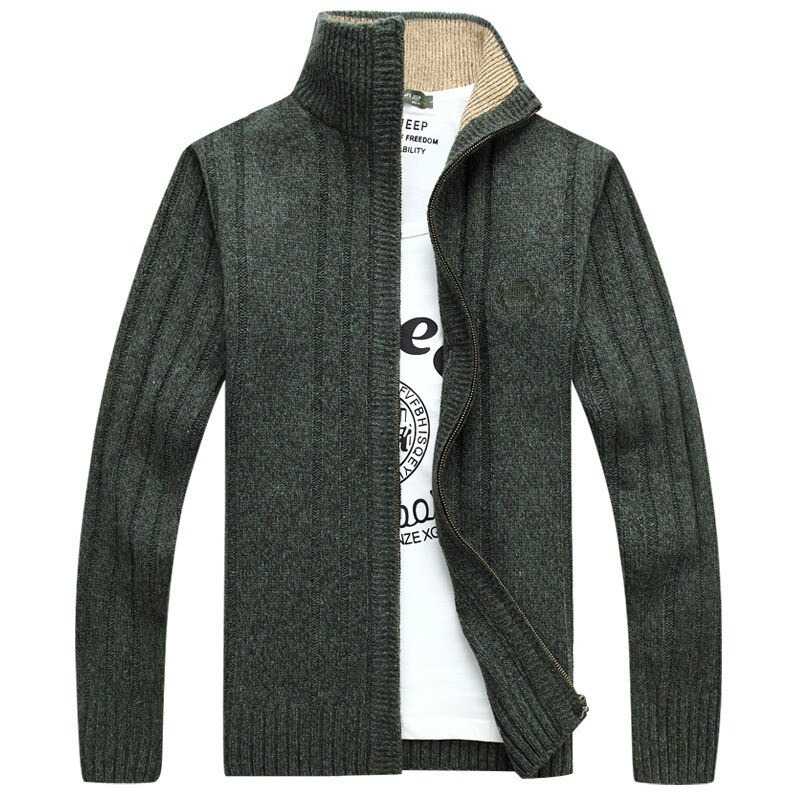 Autumn Men's Long Sleeve Knitted Cardigan Full Zipper Sweater Coat Fleece Solid Quality Men's Clothing Winter Casual Outwear