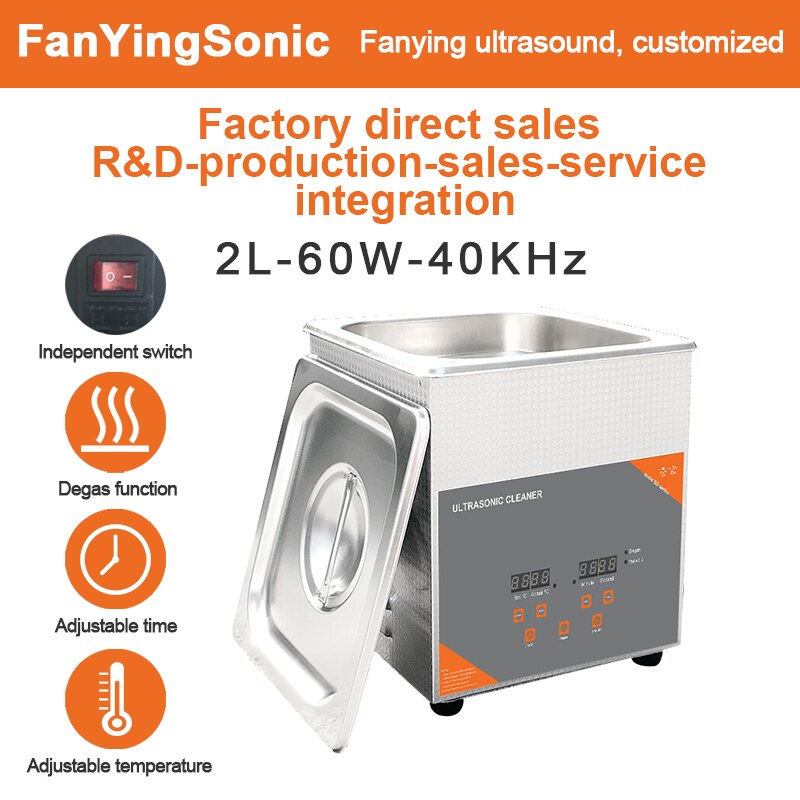 FanYing Portable Ultrasonic Cleaner 2L 60W Bath With Heater Timer Degas For Jewelry Ring Glasses Dental Nozzle Wash Toothbrush