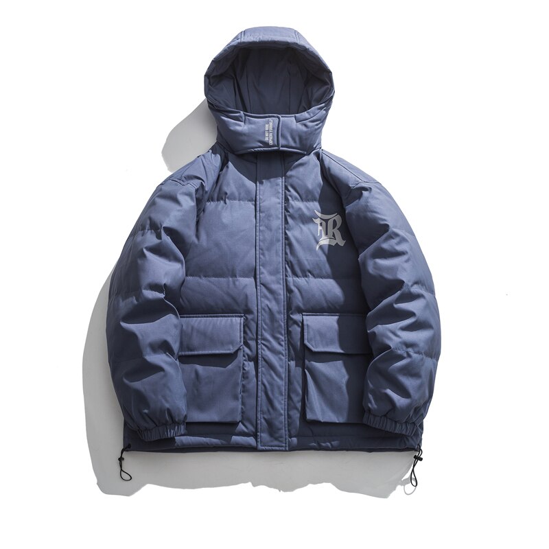 Harajuku Down Men's Thickened Parkas Street Wear Retro Hip-hop Letter Pattern Printed Puffy Hooded Jacket Men Winter Warm Coat