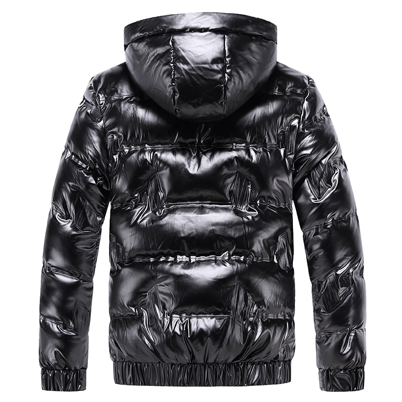 New Bright Leather Winter Men's Jacket Casual Parka Outwear Waterproof Puffer Padding Warm Stand With Hood Outwearing Coat