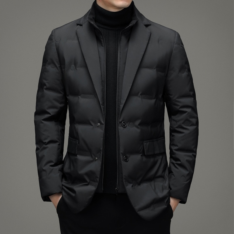 2023 Men's Winter New Fake Two-Piece Warm blazer Business Leisure Warm Stand-up Collar down Jacket