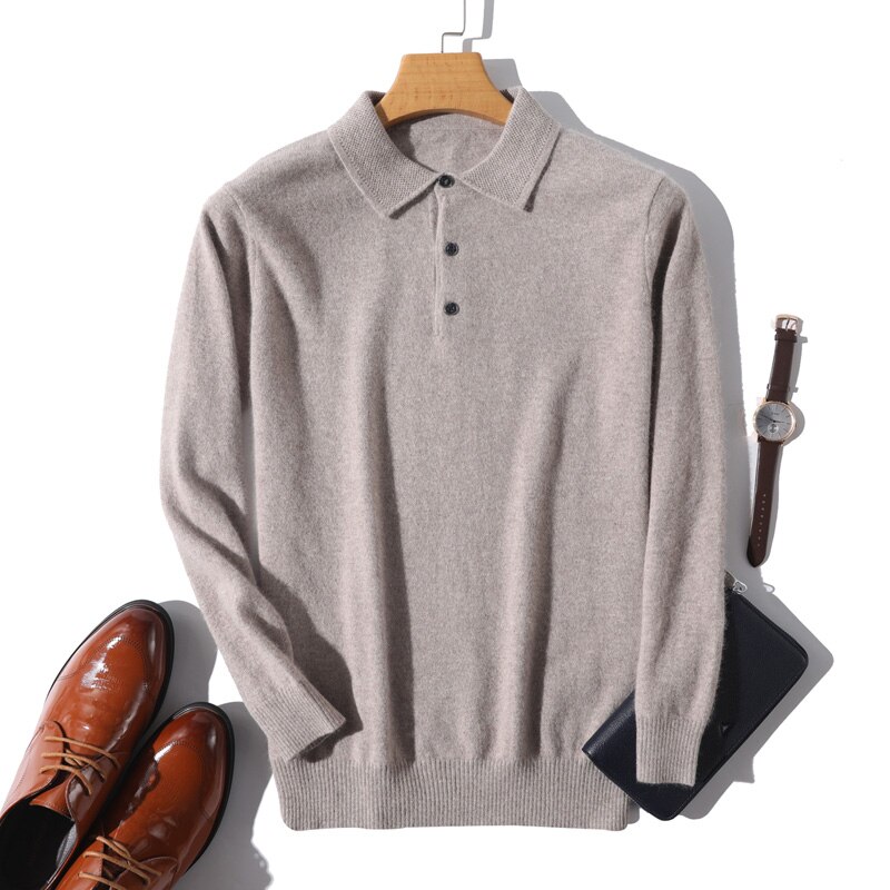 2022 Cashmere Sweater Men's Lapel Shirts Spring Autumn New Pullovers Knit Warm Tops Male 100%Wool POLO Shirts Large Size Sweater