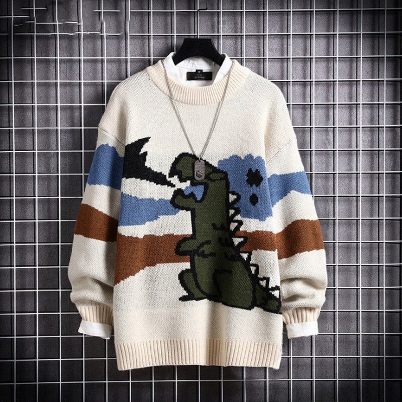 2021 Sweater Men Harajuku Knitted  Pullover Hip Hop Streetwear Cartoon Bear Sweater O-neck Oversize Casual Couple Male Sweaters