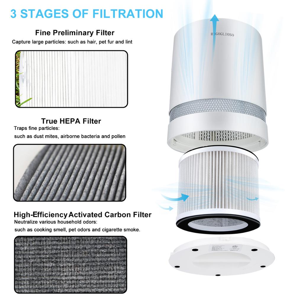 RIGOGLIOSO Air Purifier For Home True HEPA Filters Compact Desktop Purifiers Filtration with Night Light Air Cleaner GL2109